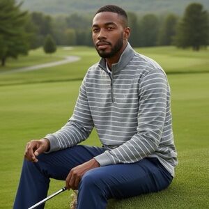 Polo Golf Ralph Lauren XL Gray Striped Wildfire Quarter Zip Water-Repellent